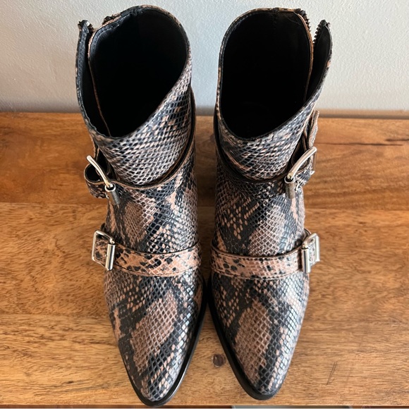 NEW Allsaints Snakeskin Print Leather Booties Pointed Toe Boho - Picture 5 of 10